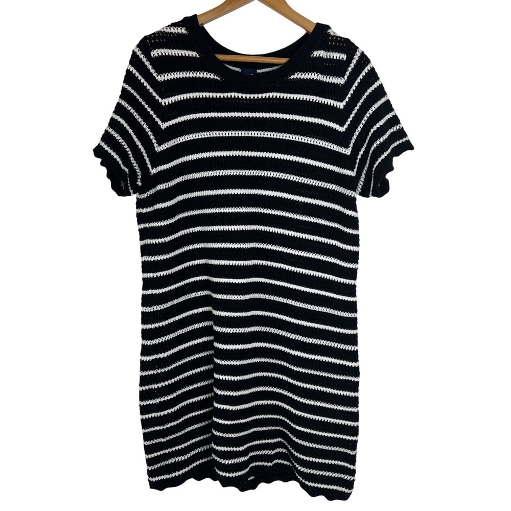 Gap Open Knit Crochet Sweater Dress Sz L Petite Black White Summer‎ Cover Up - Picture 2 of 11